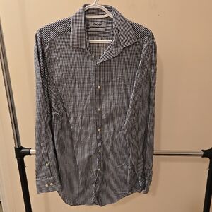 DKNY Men's Navy and White Gingham Shirt
